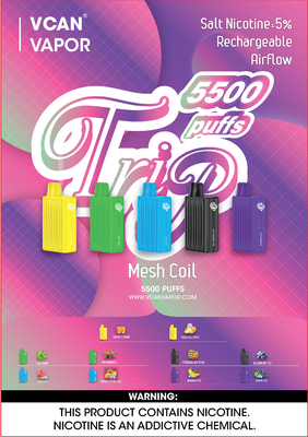 Cigarrillo electrónico 5500puffs de Mesh Coil Bottom Airflow Disposable de la marca de Vcan